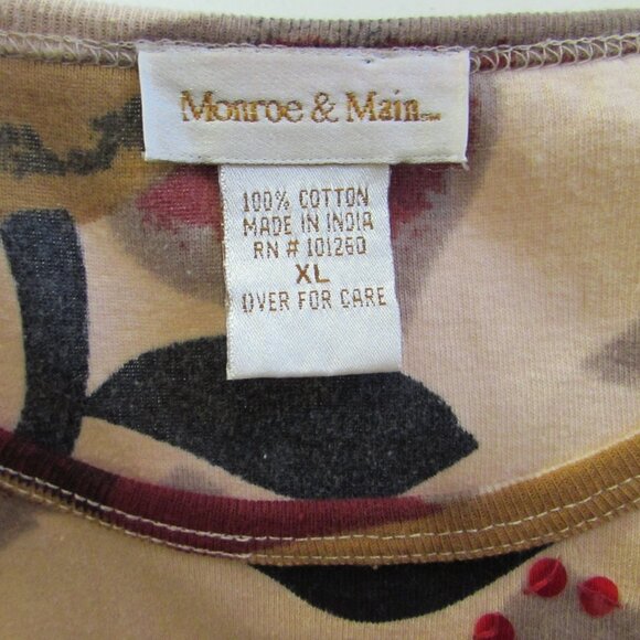 Monroe & Main Sequined Floral Cotton 3/4 Sleeve Autumn Colors Top - Picture 4 of 16